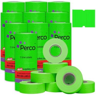 Imagem de Perco Etiquetas verdes fluorescentes de 2 linhas – 10 mangas, 32 rolos, 32.000 etiquetas de preço em branco para Perco 2 linhas de preço e pistolas de data