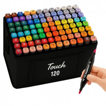Imagem de Caneta Marcador Para Colorir Desenho Profissional 24, 36, 48, 60, 80, 100, 120, 168 Cores Conjunto De Canetinhas Pontas Duplas Codificados por Cores Vivas para Desenho (120)