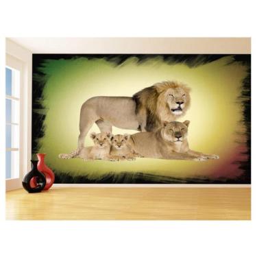 Imagem de Papel De Parede Animais Leão Família Filhotes 3,5M Anm534 - Você Decor