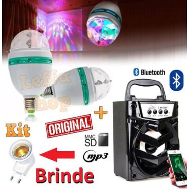 Imagem de Kit Lampada Giratória Led Bola Maluca Bivolt + Caixa Caixinha Som Mp3 