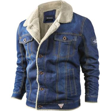 Imagem de Jaqueta Jeans Masculina Mais Veludo Jaqueta Jeans Grossa Masculina Lapela Casual Jeans De Algodão Jaqueta Gola De Pele Inverno Quente Slim Fit, Light Blue, XL