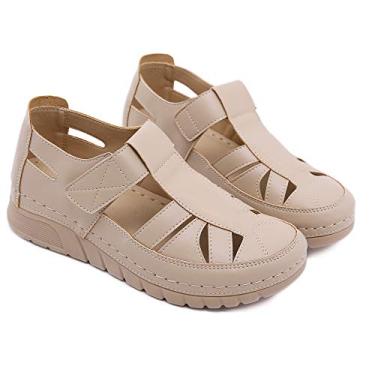 Imagem de Touchmosees Boêmio Sandália anabela – Sandália feminina casual gladiadora com tira no tornozelo para o verão ao ar livre e praia, VD-1500-7 cáqui, 8.5