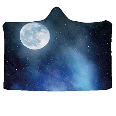 Imagem de Cobertor com capuz grande para lua usável, céu noturno com estrelas, lua cheia, universo, espaço, corpos celestiais, noite romântica, cobertor para sofá, bebê, crianças, homens, mulheres, L 127 x C101