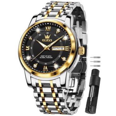 Imagem de OLEVS Relógios masculinos, relógios de rosto grande para homens, relógios masculinos de aço inoxidável, relógios de diamante masculinos, analógicos de quartzo, relógios masculinos de data, relógios à