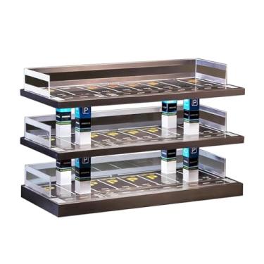 Imagem de Almencla 1/64 Vitrine de estacionamento Diecast Garagem de carro com ornamento de luz Layout decorativo Liga Modelo de carro Brinquedo Suporte de exibição, 3 Camadas