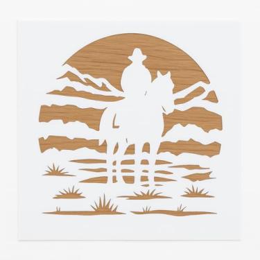 Imagem de Estêncil de caubói 14 x 14 cm Estêncil Mylar para projetos de bricolage e artesanato, pintura de aerógrafo, desenho e mais estêncil reutilizável STENCILAIR