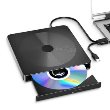 Imagem de Unidade externa de CD/DVD para laptop com USB 3.0 e Tipo-C, gravador de DVD portátil, unidade de disco externa, leitor de CD para laptop, unidade externa leve de CD/DVD USB compatível com PC, Windows