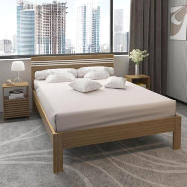 Imagem de Cama de Casal para Colchão 138 x 188 cm Multimóveis Cr35013 Amendoa/branca