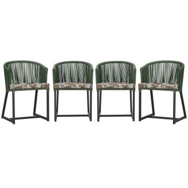 Imagem de 4 Cadeiras De Jantar Noronha Preta Corda Náutica E6 Trama Verde