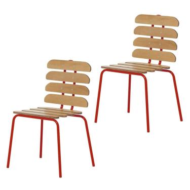 Imagem de Conjunto 2 Cadeiras Base Tubular Fixa Reno Vermelho/Marrom