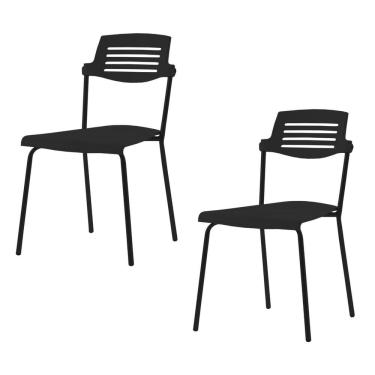Imagem de Conjunto 2 Cadeiras Base Tubular Fixa Clean Preto