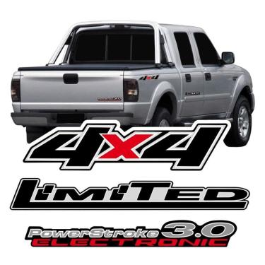 Imagem de Kit Emblema Adesivo Ford Ranger 3.0 4x4 Limited 2008 Preta
