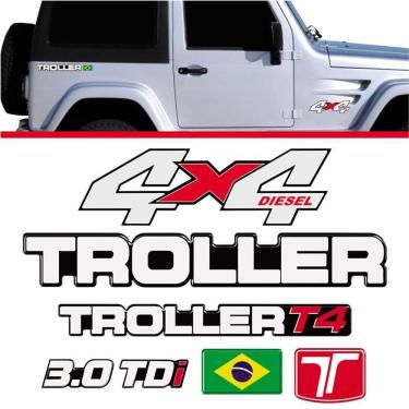 Imagem de Kit Adesivos Emblema Troller T4 4x4 Diesel 3.0 Tdi 2010 Completo Carro Azul Trl09 Preto