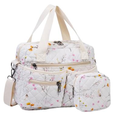 Imagem de Sacolas femininas acolchoadas de algodão floral de 2 peças – bolsas transversais e de ombro para viagens e trabalho, Flor amarela longa, Small