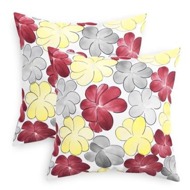 Imagem de CaliTime Capas de almofada decorativas 45,7 x 45,7 cm, pacote com 2 capas de almofada aconchegantes de lã florescendo para sofá-cama, sofá, casa de fazenda, bordô, vermelho, amarelo, cinza
