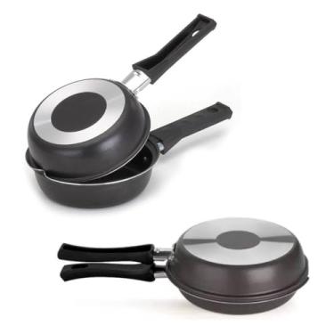 Imagem de Frigideira Teflon Omeleteira Antiaderente Dupla Hamburgueira com 14cm
