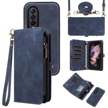 Imagem de Asuwish Capa de celular para Samsung Galaxy Z Fold 3 5G 2021 com zíper carteira destacável com protetor de tela de vidro temperado alça transversal flip porta-cartões ZFold3 Z3 Fold3 3Z ZFold35G