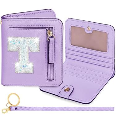 Imagem de YQE Carteira com inicial RFID para meninas pequenas, presentes na moda, aniversário, Natal, meia ideia de presente para adolescentes, filha, neta, sobrinha, 6, 7, 8, 9, 10, 11, 12, 13 anos, Roxa, T