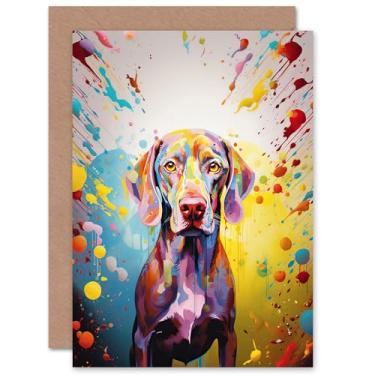 Imagem de Weimaraner Dog Lover Gift Pet Retrato Amarelo Roxo Azul Pintura Arte Cartão Selado Plus Envelope Em Branco Dentro
