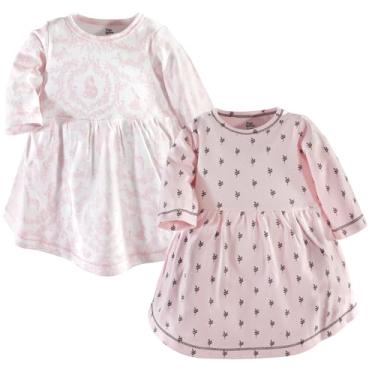 Imagem de Luvable Friends Hudson Baby, vestidos de manga comprida, pacote com 2, Renda florida, 3-6 Meses