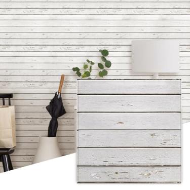 Imagem de Commomy 10 peças de painéis de parede 3D de madeira sintética descascar e colar - 30 cm x 30 cm painéis de madeira sintética 3D de PVC ultrafino ultraleve para paredes tábuas Shiplap para sala de