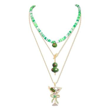 Imagem de HEIDKRUEGER Colar feminino com pingente de martini verde-oliva verde 3 peças, Large, Acrílico, Sem Pedra Preciosa