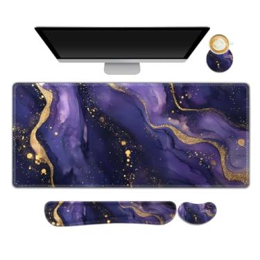 Imagem de NXZGO Conjunto grande de mouse pad para jogos, tapete de mesa ergonômico 4 em 1 com descanso de pulso de espuma de memória, mousepad de jogo estendido, tapete de mesa antiderrapante fosco fácil de