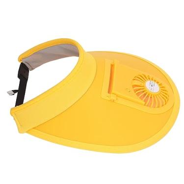 Imagem de Generic Chapéu de Viseira de Ventilador, Big Brim Brim Ajustável USB Visor Hat Hat Protetive Portable Para Viajar (Amarelo)