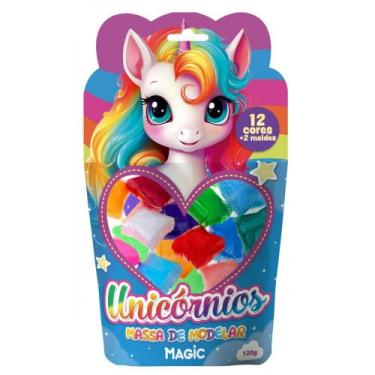 Imagem de Massa de Modelar 120g com 12 Cores e 2 Moldes - Unicórnios M - Magic K