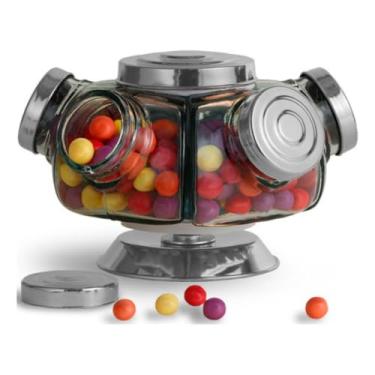 Imagem de 【Cozena】Baleiro Giratório De Vidro Bomboniere Decoração 5 Gomos Retrô (Prata)