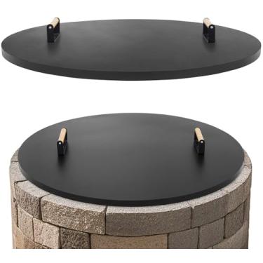 Imagem de 1MORE Tampa redonda para fogueira de 96,5 cm - Capa de fogueira de metal com alças de madeira para fogueiras de pátio, tampa de metal resistente à ferrugem de 1,5 mm, acessório para fogueiras
