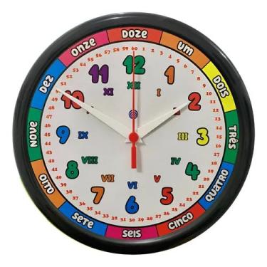 Imagem de Relógio de Parede Educativo, Colorido, Design Multilíngue com Números e Algarismos Romanos, Ideal para Crianças com Autismo e TDAH