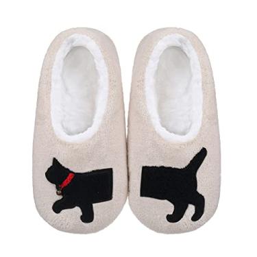 Imagem de ZYZX Chinelo de gato para mulheres, aconchegante, macio, quente, engraçado, fofo, antiderrapante, forro de lã de ovelha, meias felpudas para uso interno com pegas, chinelos para presentes, 039hbm Off