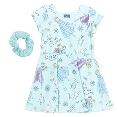 Imagem de Disney Princesa Frozen Minnie Mouse Moana Mulan A Pequena Sereia Cinderela Skater Vestido Scrunchie Infantil para Crianças Grandes, Elsa, azul, 7-8 Anos