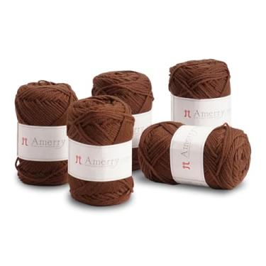 Imagem de Conjunto de 5 novelos Hamanaka Amerry, peso médio, 70% lã merino da Nova Zelândia, 30% mistura acrílica, fio macio e fácil de tricotar para tricô e crochê, feito no Japão (Col. 9)