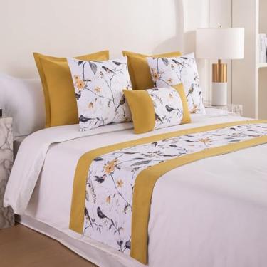 Imagem de Cachecol para cama de hotel, colcha floral, luxuosa, decoração de cama, resistente ao desbotamento, protetor de cama elegante, toalha de cama de quarto para cama de solteiro queen size - amarelo||50 x
