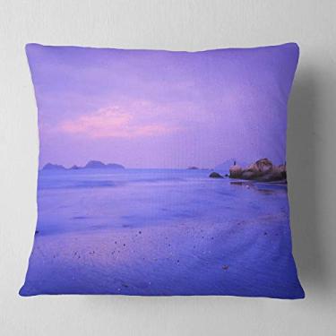 Imagem de Design Pôr do Sol Azul no Pulmão Kwu Tan Coastline' Paisagem Sala de estar, Sofá, Travesseiro + Capa de Almofada Impressa em ambos os lados 66 cm x 66 cm
