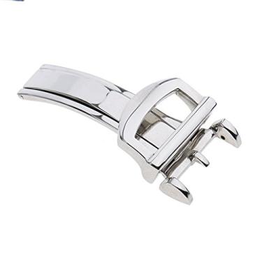 Imagem de F Fityle Fivela dobrável de aço inoxidável prata de 16 mm para relógio de couro