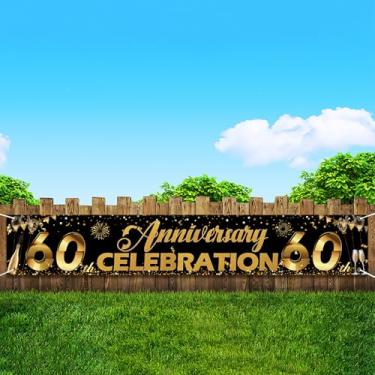 Imagem de Pano de fundo para festa de aniversário de 60 anos, preto e dourado, 1,8 x 9 m, decoração de festa de casamento