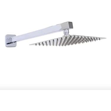 Imagem de Ducha Quadrada Luxo Inox 20x20 | Acabamento Cromado Premium | Braço de Suporte 38cm | Efeito Chuva de Spa para Banheiros Modernos Chuveirão De Piscina (NAO É ELETRICA).