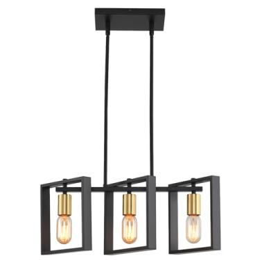 Imagem de Iluminação de ilha de cozinha suspensa para lustres lineares de fazenda, lustre moderno sobre mesa, luminária pendente de teto de madeira rústica preta fosca, luz de pendurar para sala de jantar