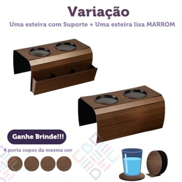 Imagem de COMBINANDINHO DECORAÇÕES Esteira para Braço de Sofá, 29 x 40 cm, MDF Marrom, 2 Porta-Copos, Organizador para Controles, Kit com 2 Unidades (Marrom)