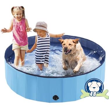 Imagem de Banheira dobrável para cães, piscina, plástico, infantil, banheira profissional, dobrável, para animais de estimação, bebês e crianças, 82 x 20 cm, azul (azul, G - 122 x 30 cm)