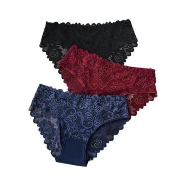 Imagem de Conjunto De 3 Peças De Calcinha Feminina De Algodão Com Renda Floral B