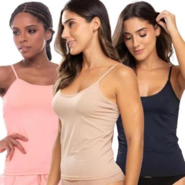 Imagem de Kit 3 Camiseta Feminina Segunda Pele Conforto Alça Fina Camisete Casua