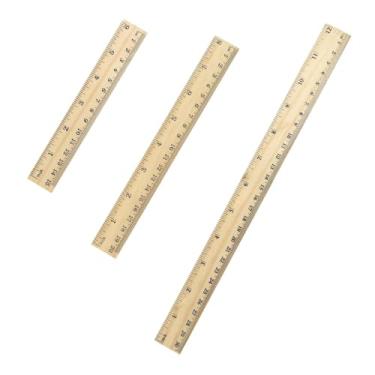 Imagem de predolo Conjunto de 3 réguas de madeira com bordas retas, réguas de medição e desenho para artesanato e materiais escolares