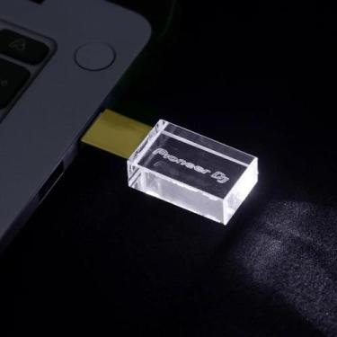 Imagem de Pen Drive USB Cristal Com Tampa Dourada LED Luminosa 128GB 64GB 16GB P