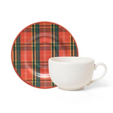 Imagem de Xícara Com Pires Copa E Cia Aquarelle Natal Em Cerâmica Xadrez