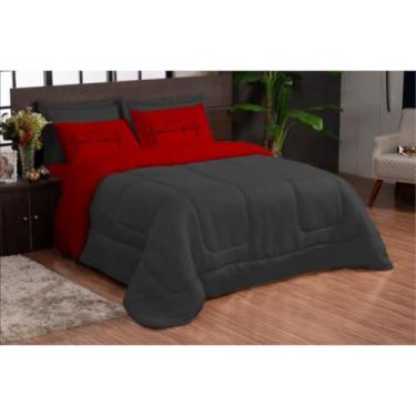 Imagem de Kit Edredom Casal Queen Dupla Face 5 Peças 2,20m x 2,40m – Microfibra Macia(vida vermelho preto)