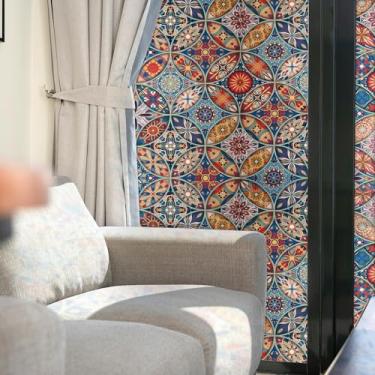 Imagem de Película de vitral 3D com aderência estática - Decalque de privacidade removível para janelas de banheiro e portas da frente, controle de calor antiUV, sem resíduo (índigo celestial, 58 cm x 120 cm)